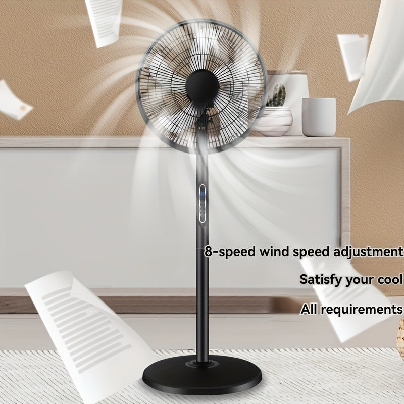 16 Inch Black 5-Blade Standing Fan with Remote Control, 8 Speed Levels Timing Function, Ideal for Bedroom Living Room Home Office Dormitory Indoor Use