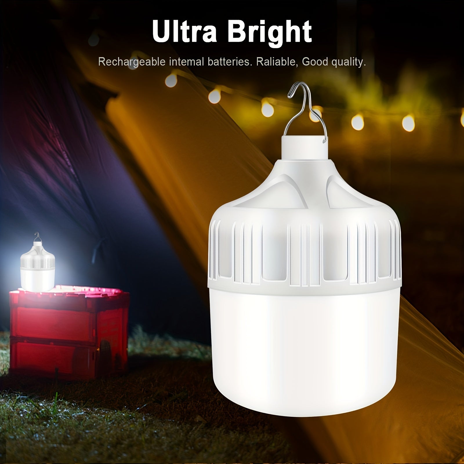 One Rechargeable Light Bulb Lamp, Portable Night Light, High Brightness Lamp with Hook, for Outdoor, BBQ, Party, Emergency, Adventure, Campus Gathering, Camping, Gift