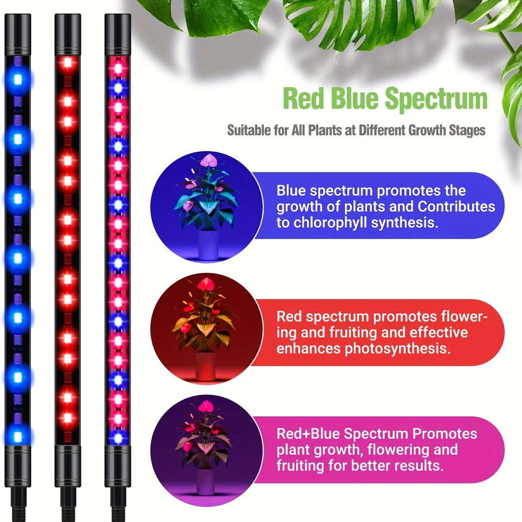 Indoor Plant Grow Light 5-Head Red Blue White Full Spectrum Grow Lamp, 29-61 Inch Adjustable Tripod Stand, Indoor Grow Light with Remote Control & Auto On/Off Timer, Wireless Remote Wired Light