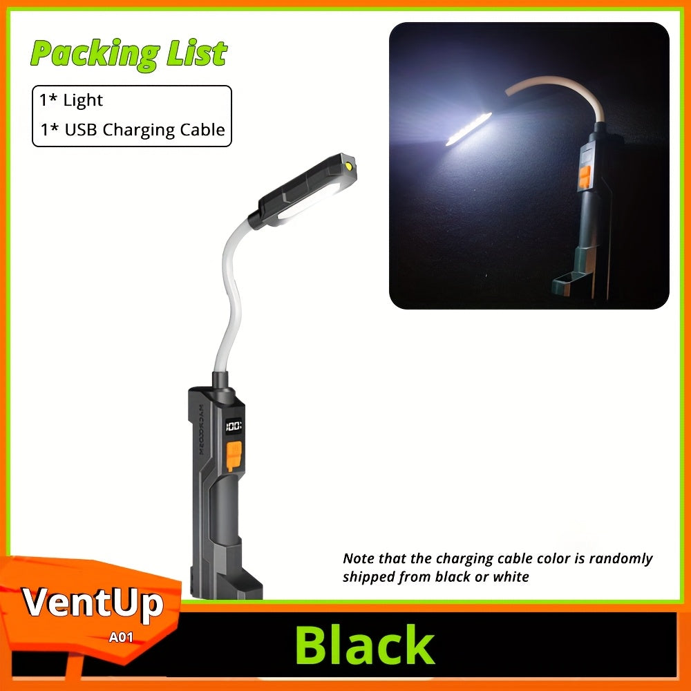 1Pc Portable LED Work Light, USB Rechargeable Flashlight with Magnetic Base, 360° Rotatable & Foldable Head, COB LED Lighting, Ideal for Camping Repair and Emergency Night Lighting