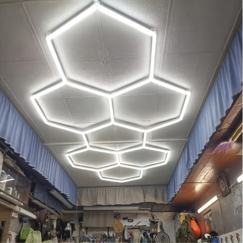 LED hexagonal garage light, home ceiling light, shop lighting honeycomb light, ultra-bright easy installation ceiling LED tube AC85-265V, suitable for living room, garage, gym, dance hall, laundry room, studio, shopping mall