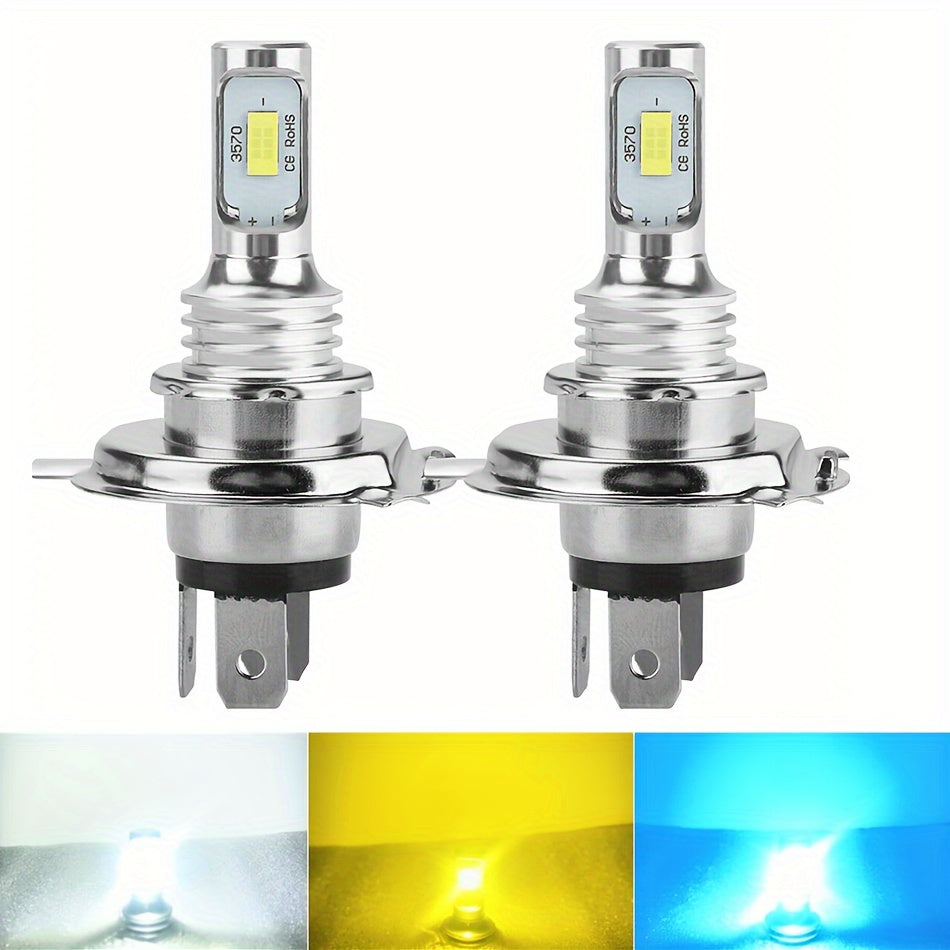 2 件装 H4 9003 3570 CSP 晶片 LED 头灯雾灯高/远光 6000K 白色 4300K 黄色 8000K 冰蓝色行车灯泡 DRL