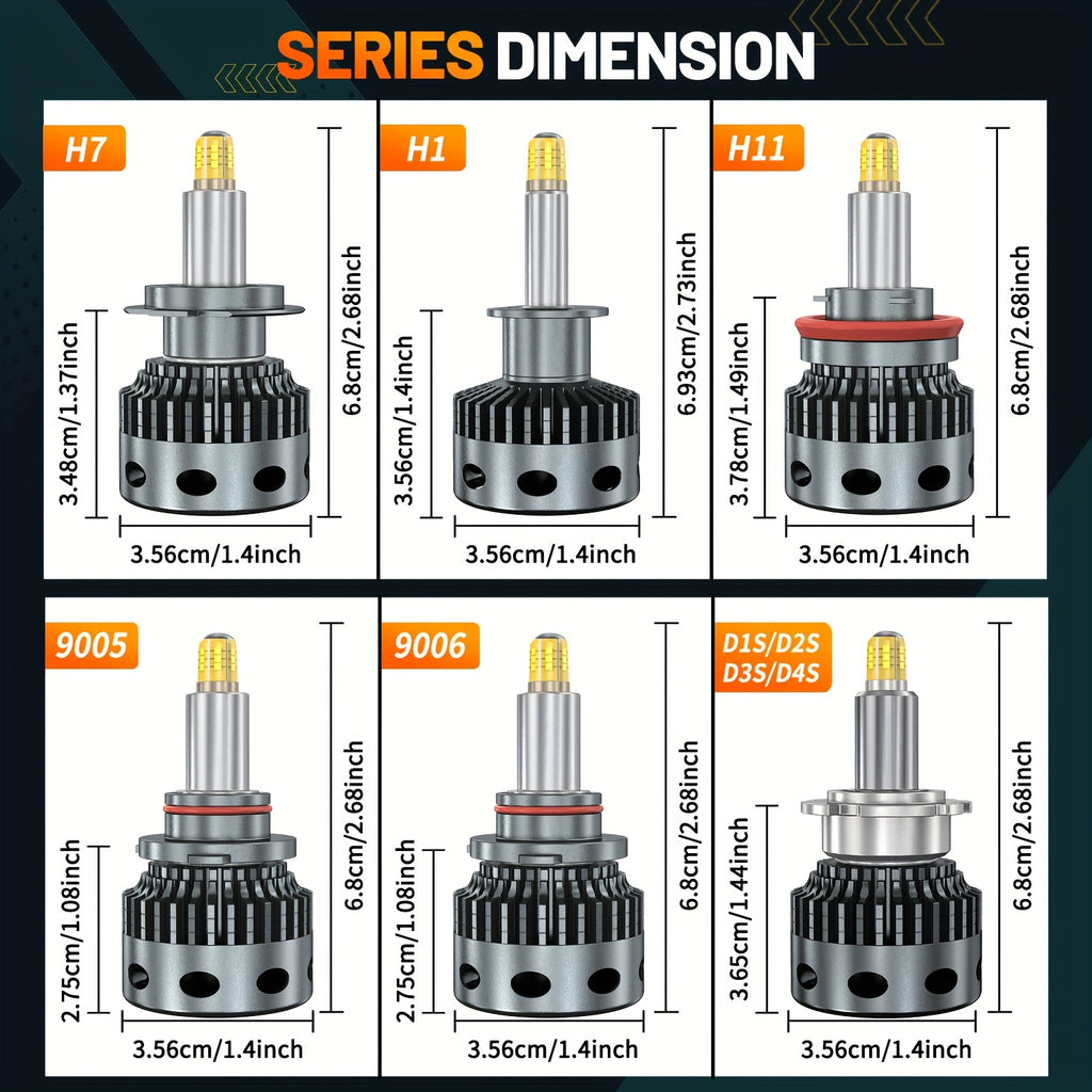 1 Pair 360 LED Headlight H1 H7 H8 H9 H11 CANBUS 9005 HB3 9006 HB4 D1S D2S D3S D4S Car Bulbs 6000K White Light Headlamp, No Battery Included