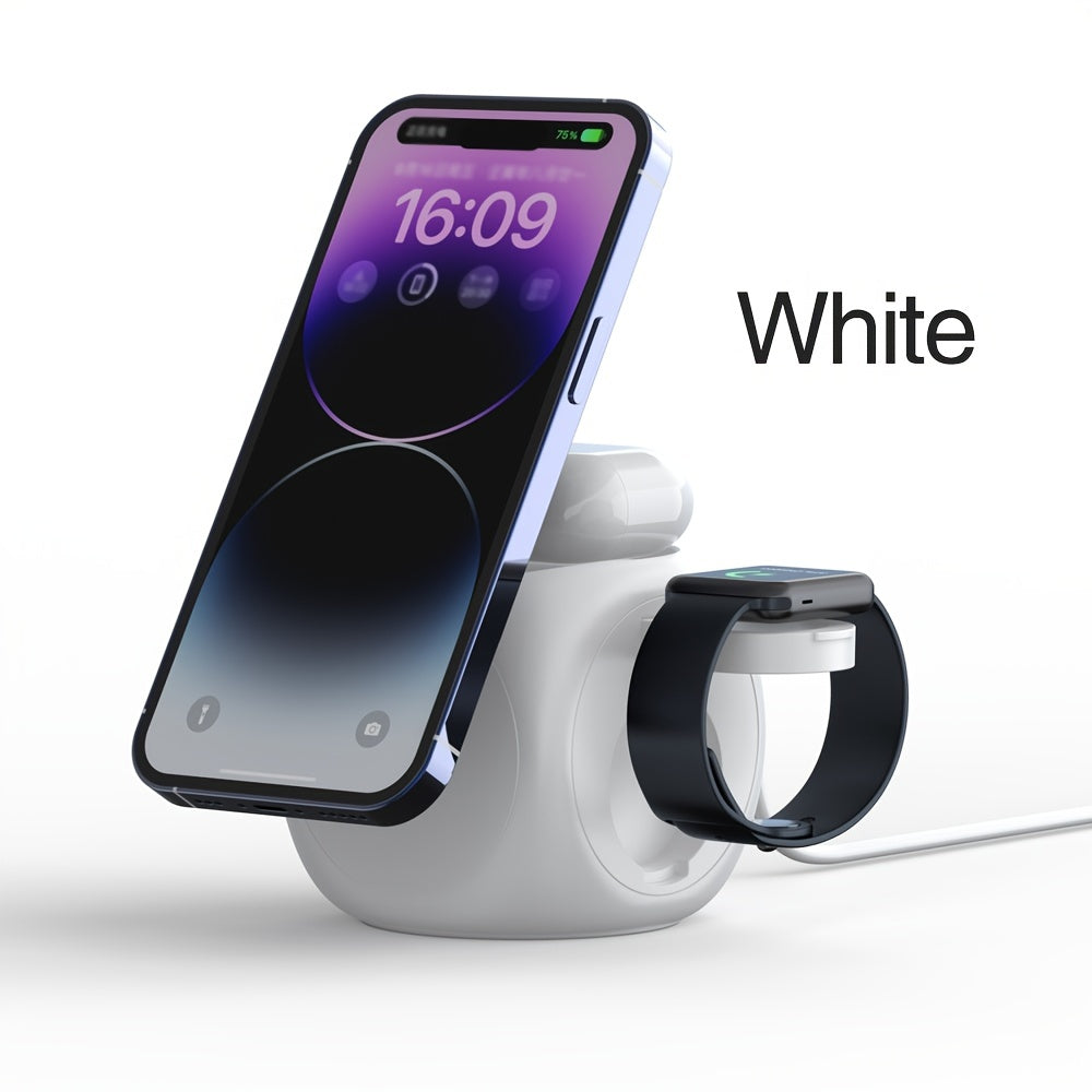 3-in-1 Magnetic Wireless Charging Station with 15W Fast Charging, All-in-One Charger for iPhone 15 14 13 12, for Samsung S24/S24/S22/S21, for Pixel, for Apple Watch & Smart Watch, for AirPods & Earbuds, Desktop Magnetic Charger