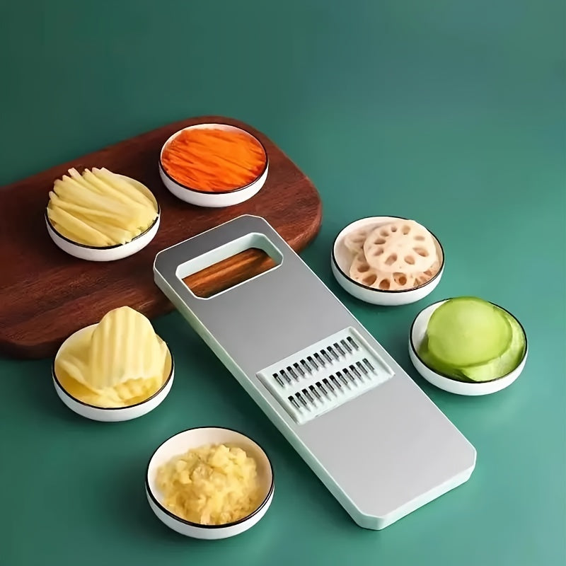 7Pcs Stainless Steel Multi-functional Vegetable Slicer and Grater Set, Interchangeable Blades, Manual Kitchen Gadget Kit, Ideal for Potato, Carrot, Cucumber