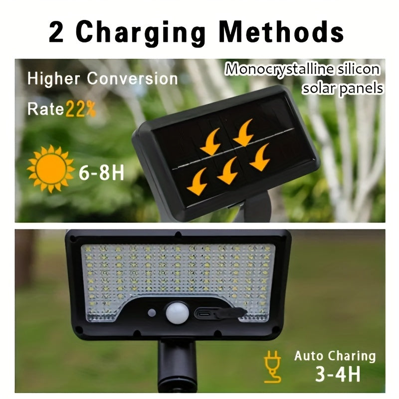 1PC/2PCS 92LED Outdoor Street Light, Solar Clip-On Standing Light, Garden Lighting Light, Courtyard Street Light, Solar Charging/USB Charging, 1500mAh Lithium Battery, High Brightness, Easy to Use, Easy to Place, Unique Solar Light