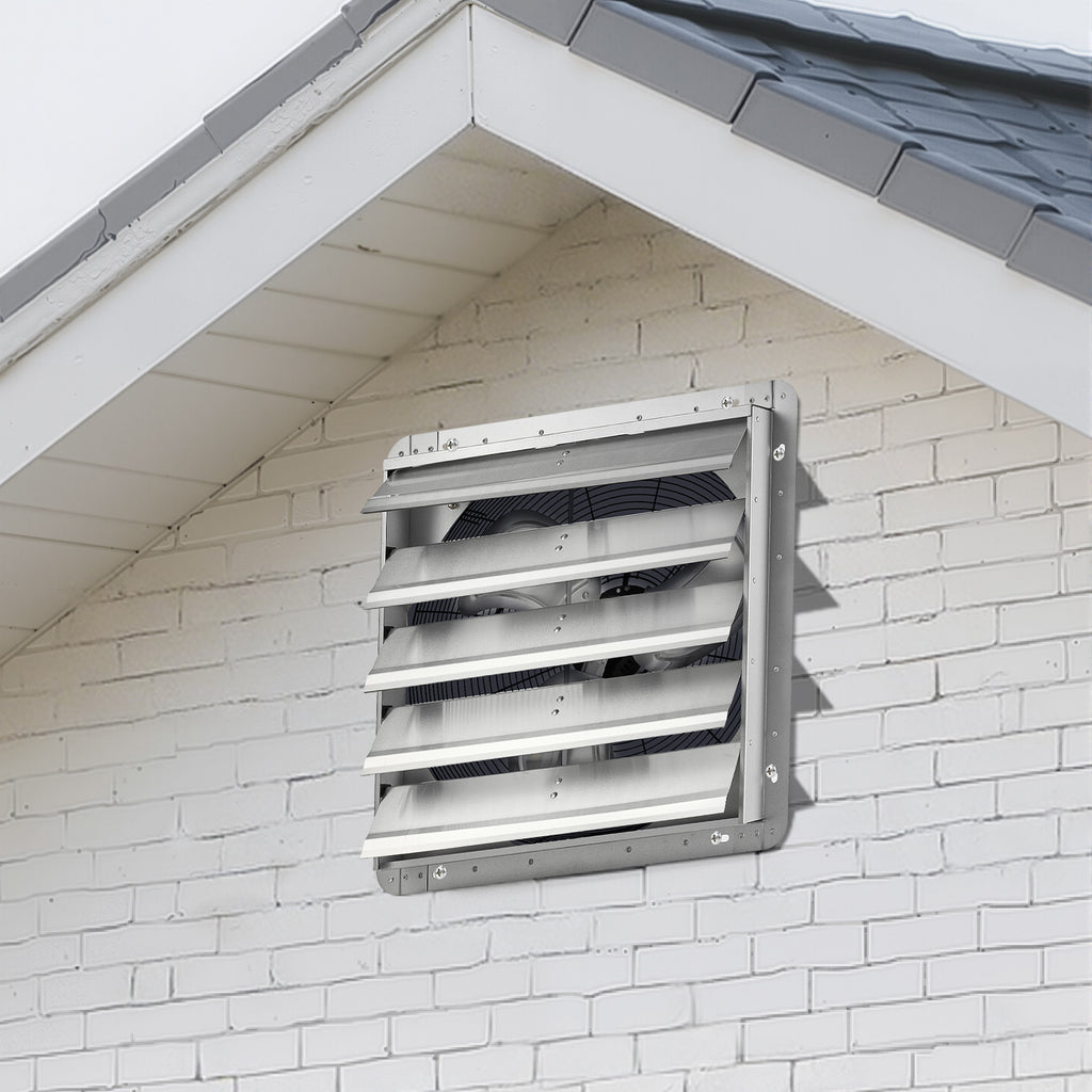 VEVOR 18"/20" Louvered Exhaust Fan, Wall-Mounted Attic Vent Fan, 2200 CFM/3000 CFM, AC Motor, Heavy-Duty Steel, Low Noise, for Shed Garage Greenhouse Ventilation Cooling, Silver