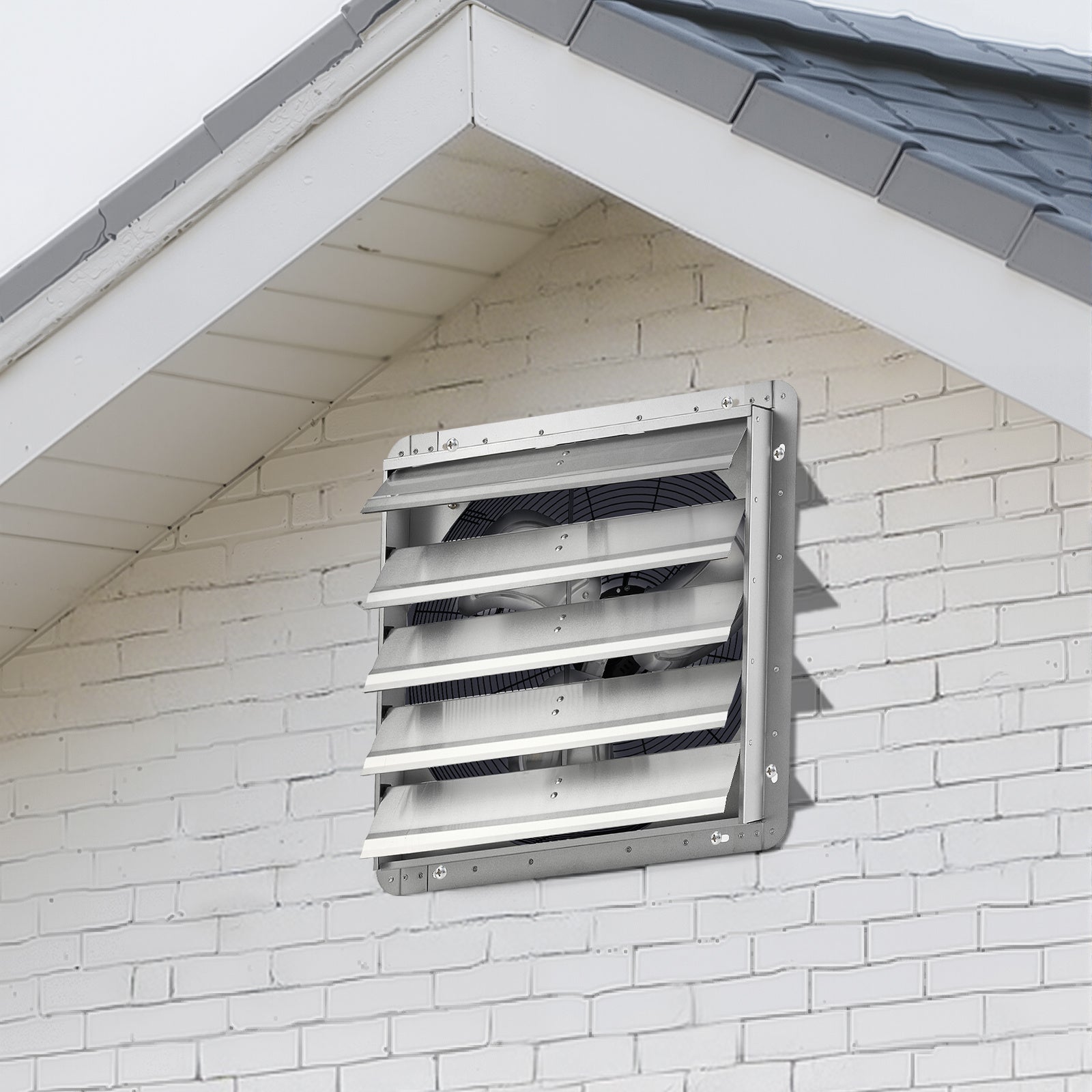 VEVOR 18"/20" Louvered Exhaust Fan, Wall-Mounted Attic Vent Fan, 2200 CFM/3000 CFM, AC Motor, Heavy-Duty Steel, Low Noise, for Shed Garage Greenhouse Ventilation Cooling, Silver
