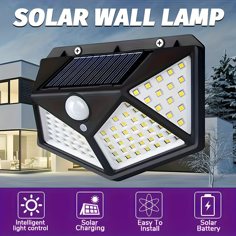 1 Pack High Brightness 100LED Motion Detection Street Light, Solar Charging Emergency Lighting, 3 Modes Outdoor Multifunctional Garden Light, Portable Wall Light, Perfect for Fences, Villas, Balconies, Pathways, Wide Area High Brightness Floodlight