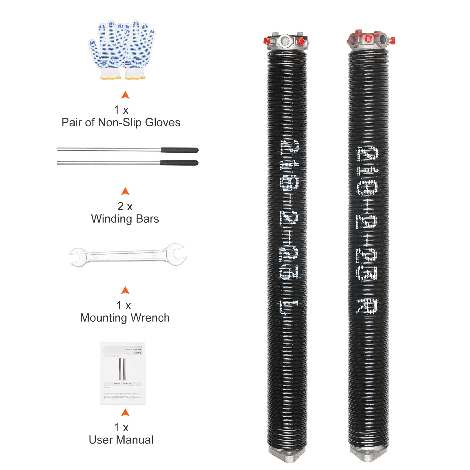 Garage Door Torsion Spring, 16,000 Cycles, 0.25 x 2 x 30in / 0.207 x 2 x 22in / 0.218 x 2 x 24in / 0.218 x 2 x 23in, with Non-Slip Winding Bars, Installation Tools and Gloves, Electrophoretic Coating, for Replacement