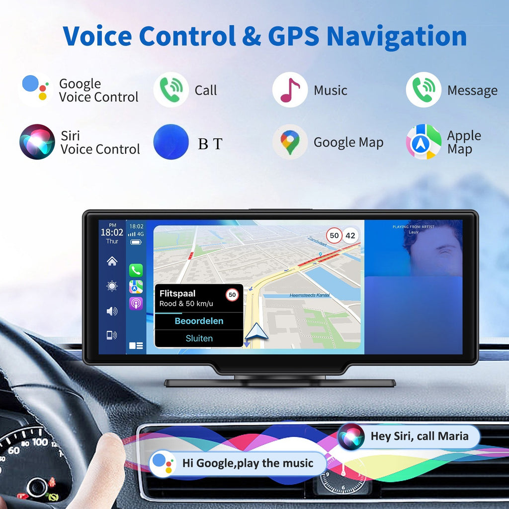 10.26-Inch Screen Car Player Portable Car Monitor Car DVR Recorder Supports Rear Camera for Android Auto with Voice Control Front Camera, Vehicle Monitor, Dash Cam, Stylish Car Display, Touchscreen Player, High-Resolution Screen