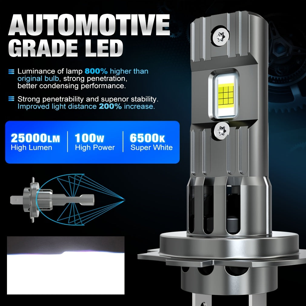 Xstorm H7 LED Bulbs 25000 Lumens, All-in-One Mini Size H7 LED Bulbs with Fan, 800% Ultra-High Brightness 6500K Cool White, No Adapter Needed, Plug-and-Play, 2-Pack