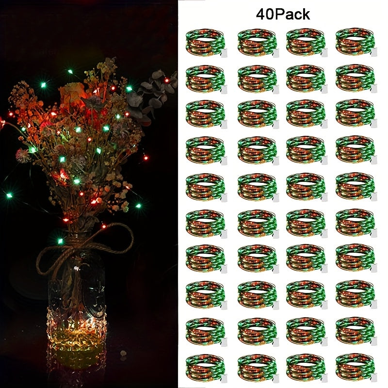 40pcs 童话灯电池驱动的灯串 - 7英尺20 LED迷你灯，带银线萤火虫星光，用于DIY卧室，适合婚礼、派对、节日、圣诞节（闪烁）