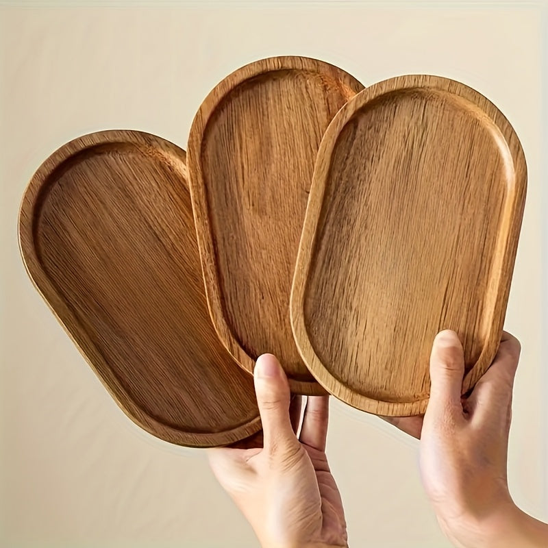 Rustic Acacia Wood Tray, Oval Wooden Platter, Shallow Serving Plate for Charcuterie Cheese Bread Fruit Vegetable Dip, Housewarming Gift, Christmas Halloween Decorative Tray
