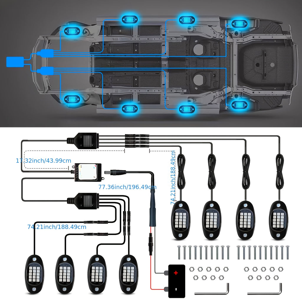 Truck Rock Lights RGB LED Rock Light Kit, Dream RGB Colorful Car Chassis Decorative Light, Multi-Color Changing Tire Light, Footwell Neon Light Kit, Perfect for Pickup Off-Road RZR SUV ATV UTV Car Ambient Light, Golf Cart Accessories