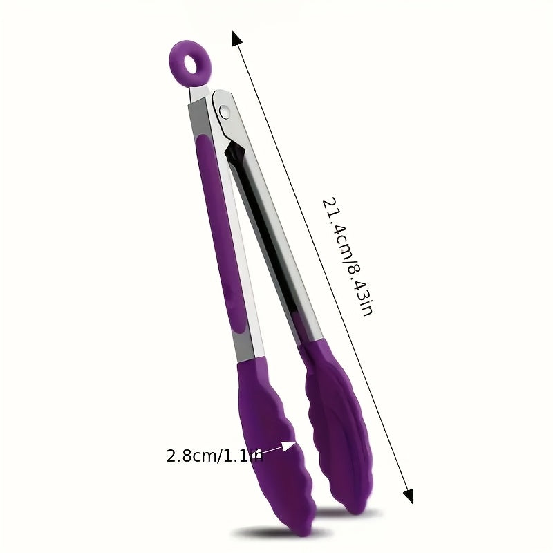 1PC Stainless Steel Food Tongs with Nylon Grip, 7 Inch Mini Heat Resistant Non-slip BBQ Tongs, Lockable Design Strong Grip, Ideal for Kitchen Cooking Outdoor BBQ Camping, Perfect Holiday Gift for Christmas Halloween Easter Thanksgiving Valentine's Day