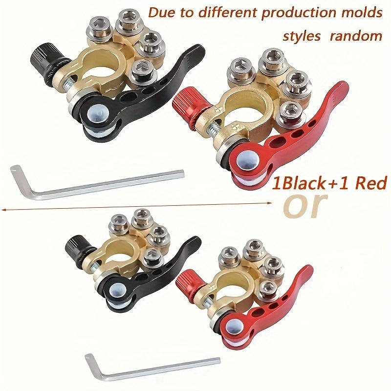 2-Piece Heavy Duty Brass Battery Terminal Connectors - 4-Way Quick Disconnect for Car, Truck & Marine