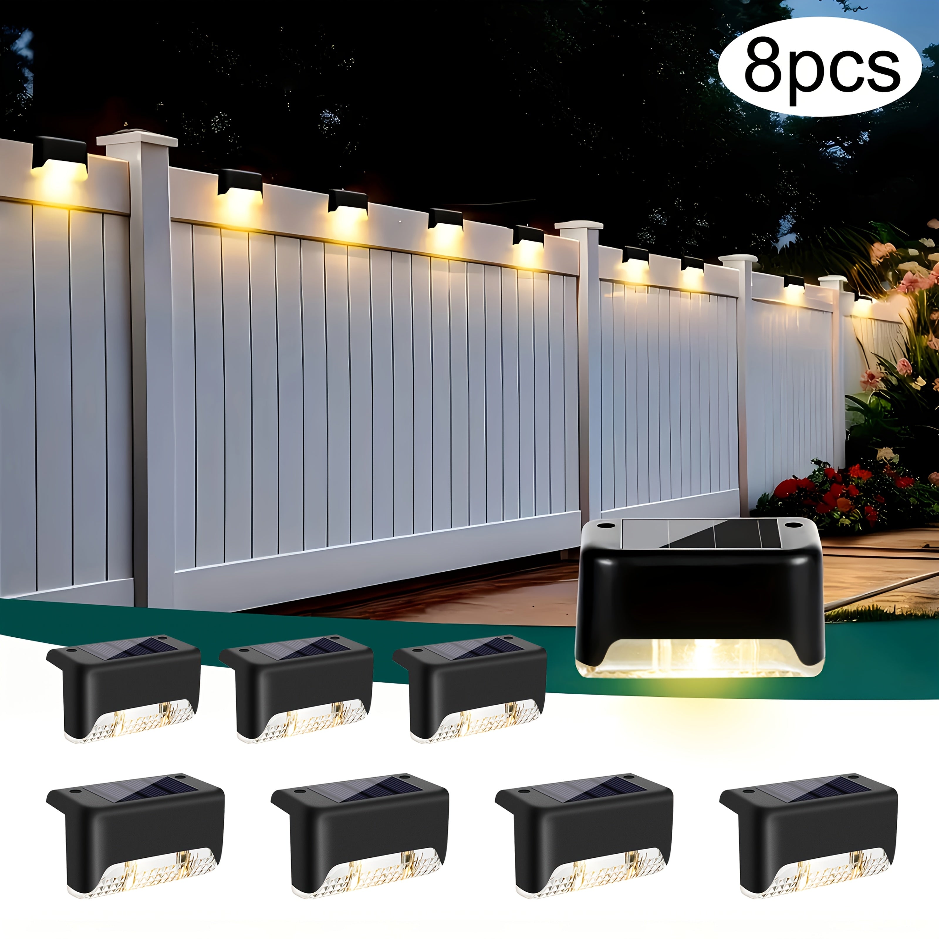 32/16/8 Pack Solar Outdoor Light, LED Solar Ground Insert Light, Solar Step Light, IP44 Waterproof, Courtyard Decorative Light, Solar Fence Light for Stairs, Steps, Railings, Courtyard, Patio and Walkways (Warm White)