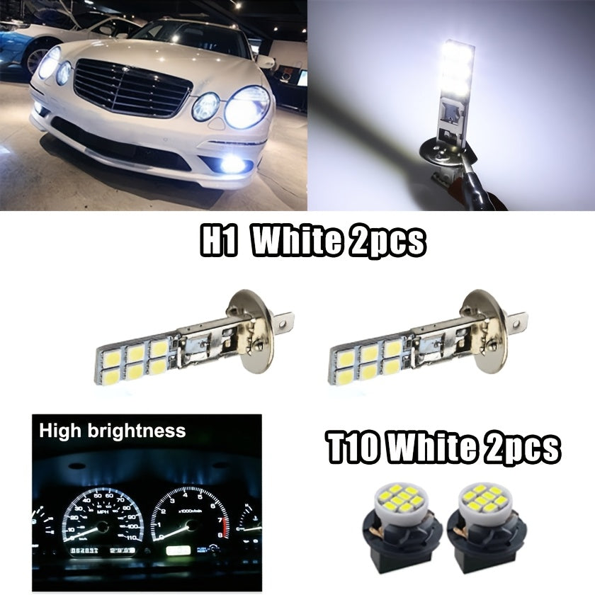 4-Pack H1 & T10 6000K Super White LED Car Headlight Bulb Set, Suitable for Fog Light and Driving Light Replacement – High Brightness High Visibility Car LED Bulbs, Vehicle Lighting Specific Headlight Bulbs