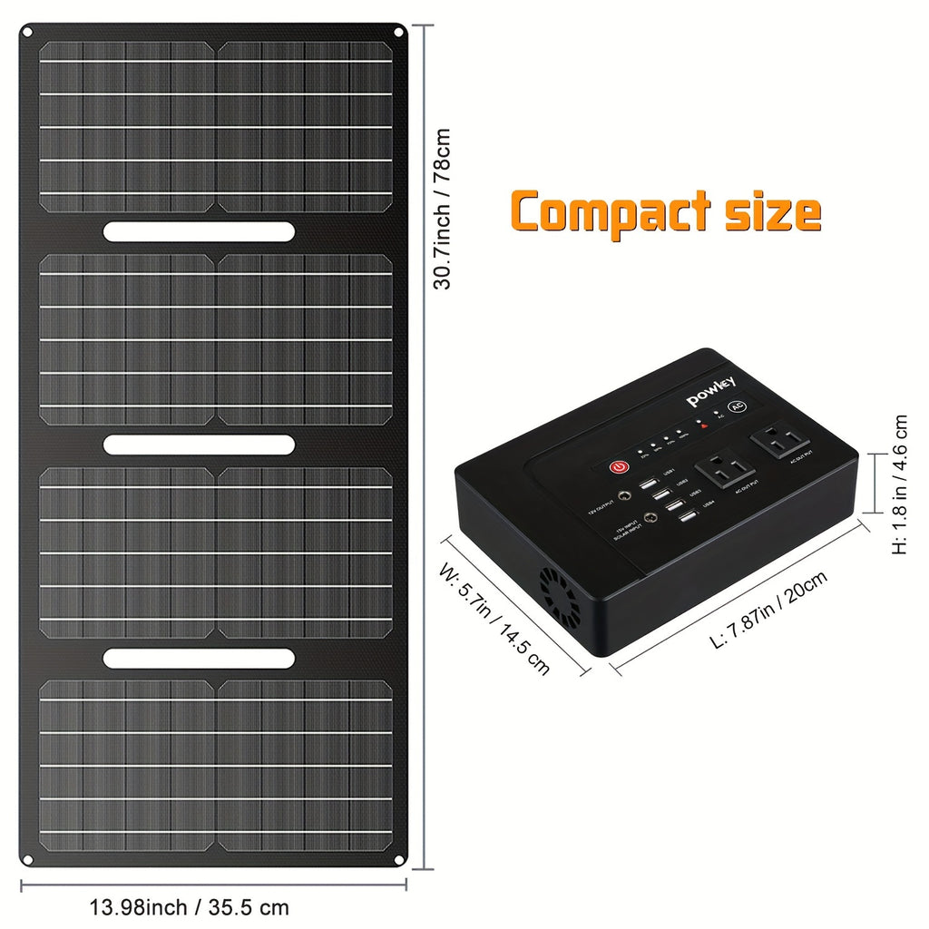 行動式電源站100W/200W，配備30W/40W行動式太陽能充電板套件，97.68Wh/146Wh行動式太陽能發電機鋰離子電池組，帶AC DC USB輸出埠，適用於颶風停電、戶外露營、房車旅行電源包