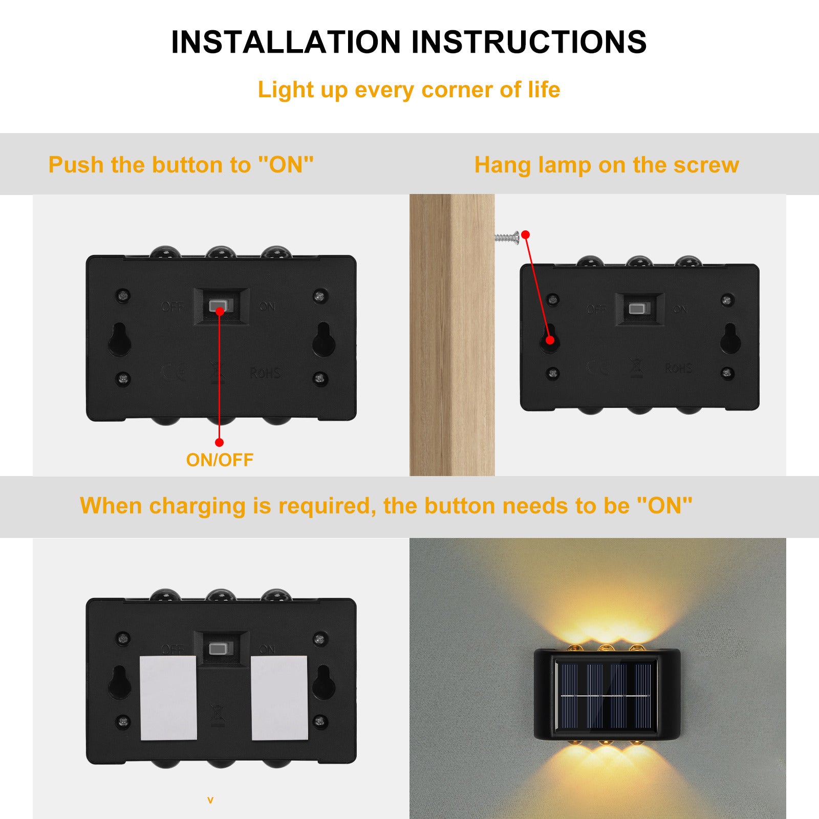 Buy 6 Pieces 6 LED Solar Wall Light - Warm Light Outdoor Lighting