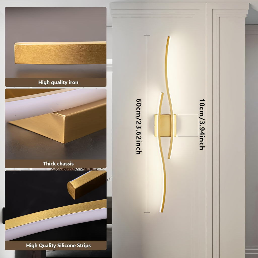 1PC Gold LED Wall Light, Rechargeable Wall Fixture, Removable Recessed Installation, 3-Color Dimmable, Perfect for Living Room, Bedroom, Dining Room, Cafe, Hotel and Bathroom, Decorative Wall Light | Modern Lighting Sconce | High Quality Vanity Light