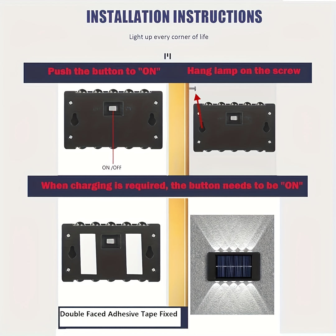 One-Piece Solar Wall Light, Wall Light Lighting Fixture, for Outdoor Wall Decoration and Ambient Lighting, Black Housing Up and Down Wall Light