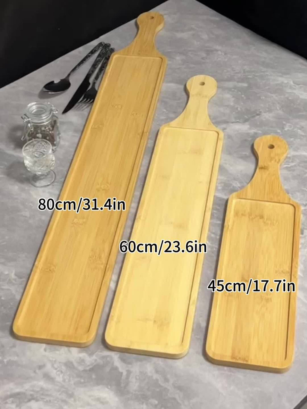 1PC/2PCS Bamboo Rectangular Tray, Up to 31.4in / 80cm – Perfect for Hot Pot, Steak, Appetizers – Durable Kitchen & Restaurant Serveware – Natural Bamboo Display Board, 3 Sizes Available for Multiple Scenarios