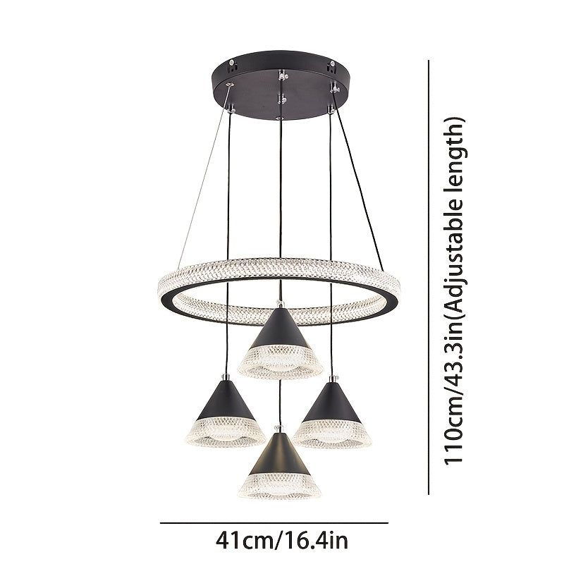 Modern LED Indoor Pendant Light with 4 Cone Pendant Decor, 3-Color Temperature Adjustable Color Temperature Lighting Fixture