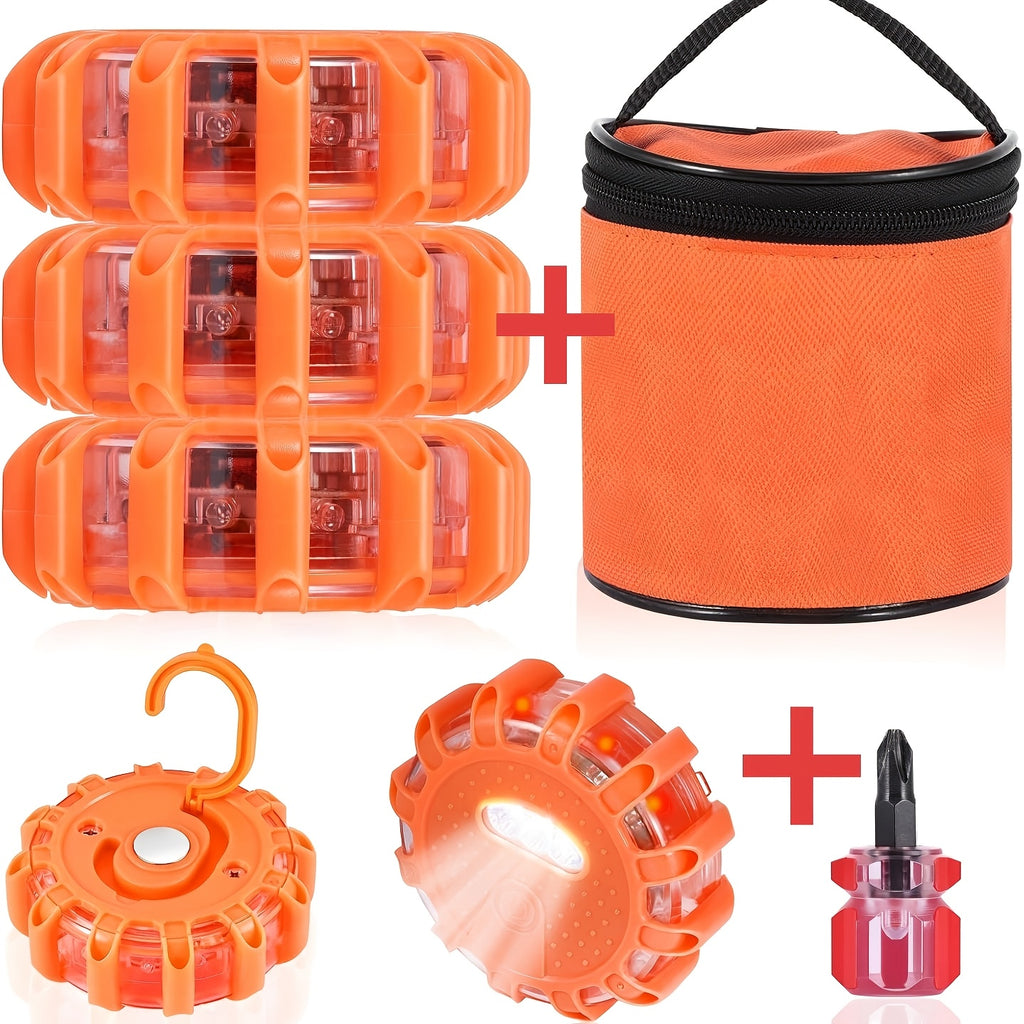 3Pcs LED Road Signal Emergency Light Set, 9 Lighting Modes, Strong Magnetic Hook, Road Rescue Search Tool, Car Accident Inspection Light, Safety Warning Accessories