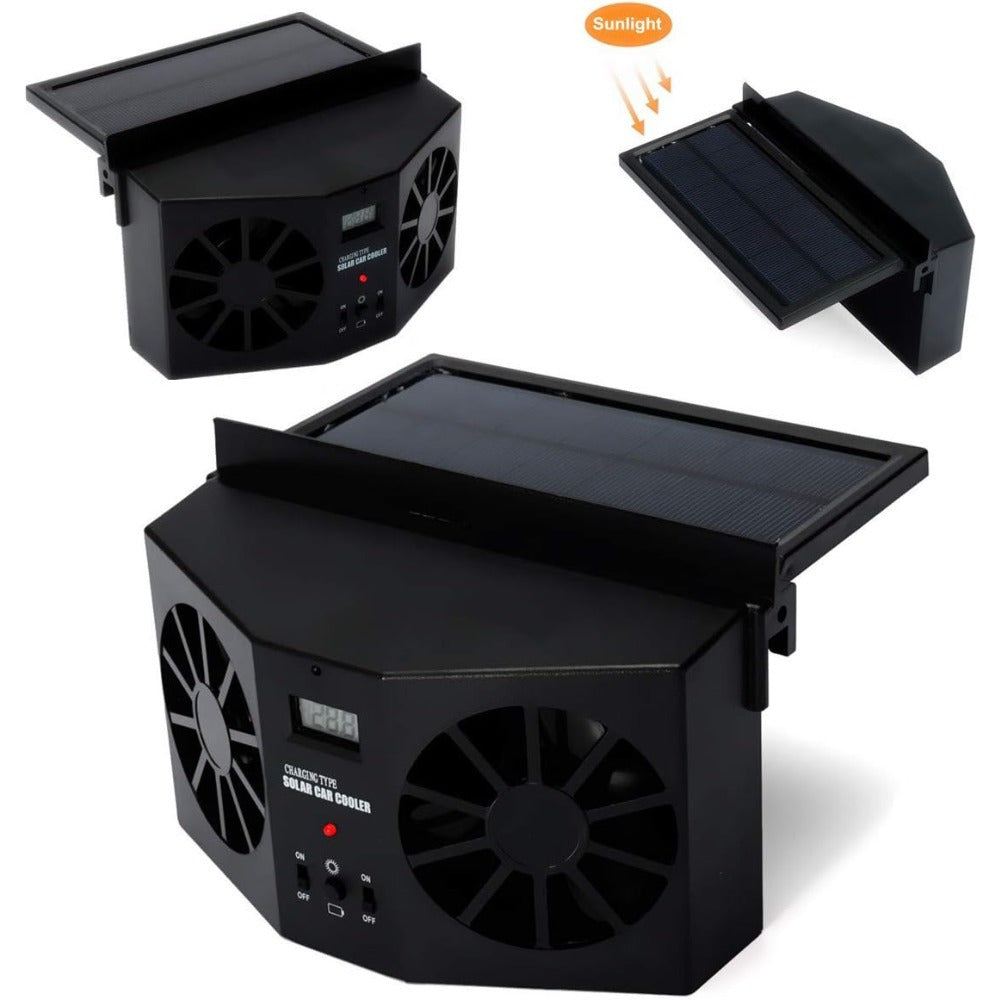Solar Powered Universal Car Window Fan, Odor Eliminator (Black)