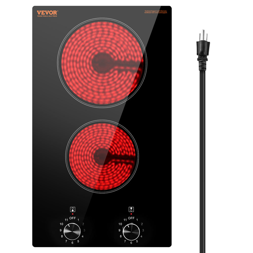 VEVOR Built-In Induction Cooktop Radiant Ceramic Stove 2 Burners 20.1 x 11.6 Inches