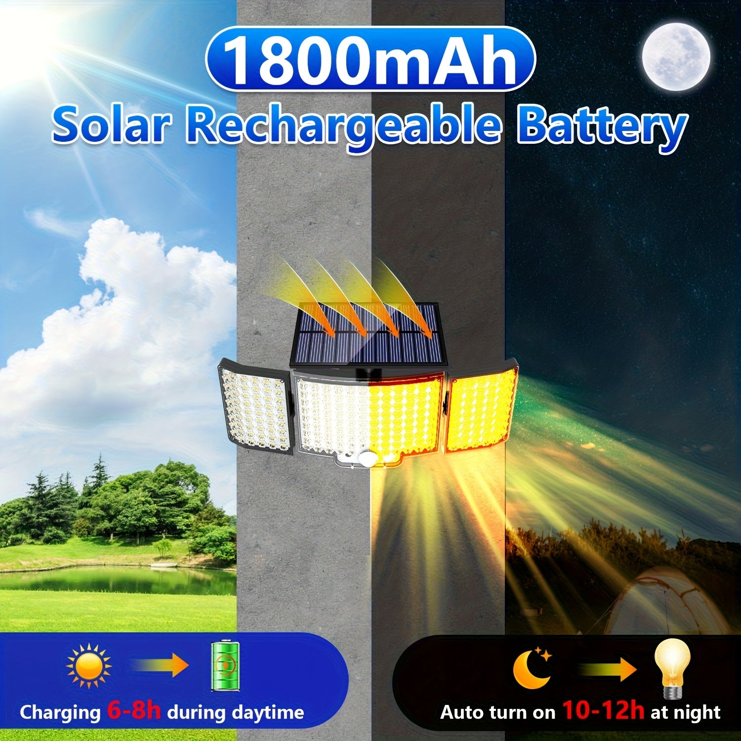 1/2 Pack Outdoor Solar Light, Motion Sensor Light, Porch and Garden Light with 212 LEDs, Exterior Wall Light with Remote Control, IP65 Waterproof Rating, 3-Head Security Floodlight, 270° Wide Angle, 3 Modes, Perfect for Courtyard, Pathway