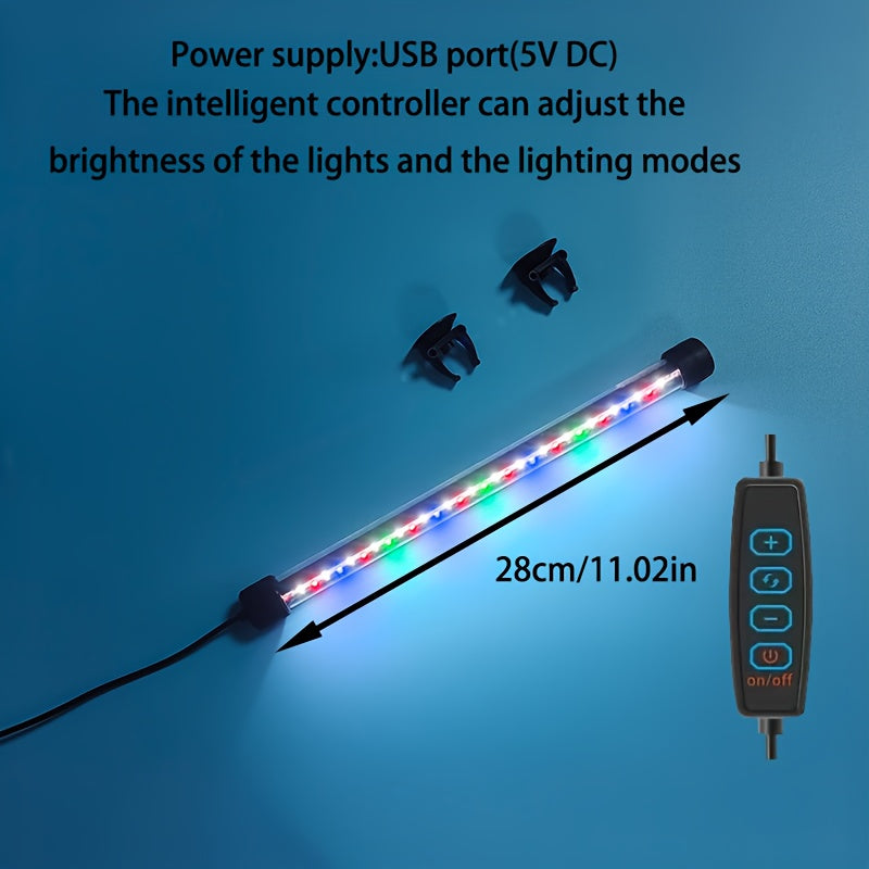 1 LED aquarium light, 7.09-inch to 22.83-inch ambiance fish tank light tube, USB aquarium light – adjustable brightness, multiple lighting modes – suitable for freshwater/saltwater aquarium decoration and lighting, aquatic plant landscape