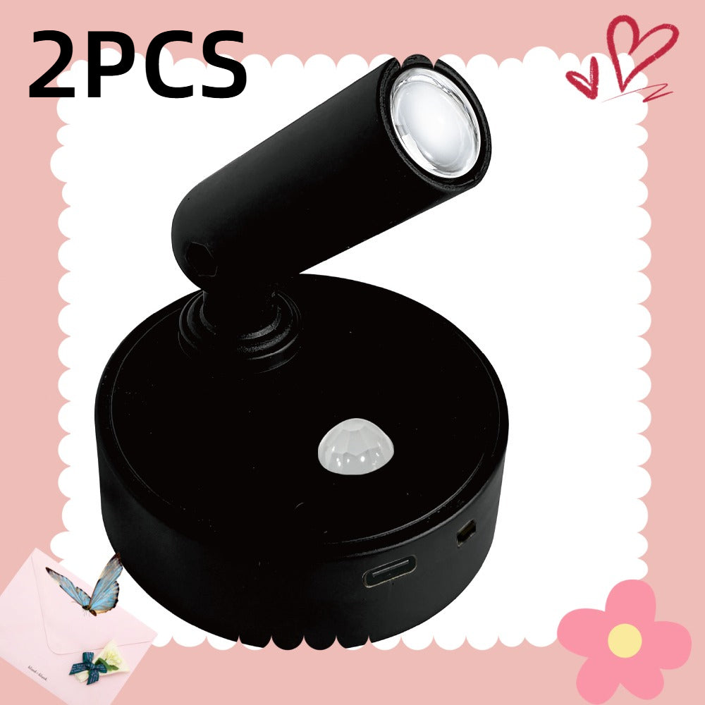 2/3/4-pack wireless spotlight, 3 color temperatures adjustable warm/cool/neutral white light, adjustable lamp arm, black and white two-color minimalist design, no-wiring installation, USB rechargeable
