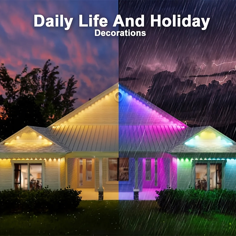 200Ft 永久型 RGB 屋檐灯，具备App控制、遥控器、场景模式，专为户外装饰设计，适用于花园、派对和节日