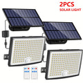 1/2 Pack Solar Outdoor Light, High Brightness Sensor Light with 168 LEDs, Garden Light with Remote Control, Street Light with 3 Lighting Modes, IP65, Security LED Floodlight with 16.5FT Cable, Suitable for Outdoor and Indoor Wall Light