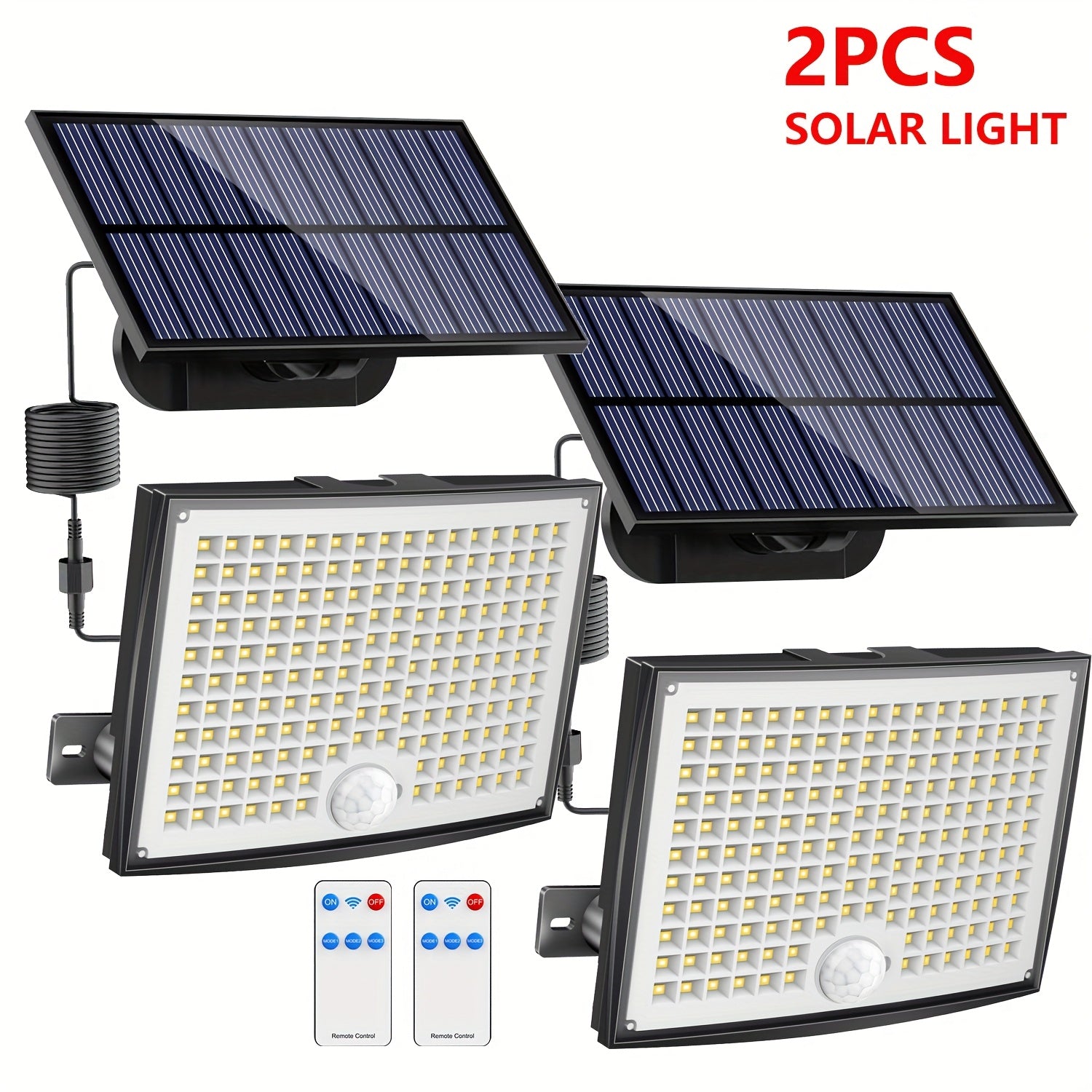 1/2 Pack Solar Outdoor Light, High Brightness Sensor Light with 168 LEDs, Garden Light with Remote Control, Street Light with 3 Lighting Modes, IP65, Security LED Floodlight with 16.5FT Cable, Suitable for Outdoor and Indoor Wall Light