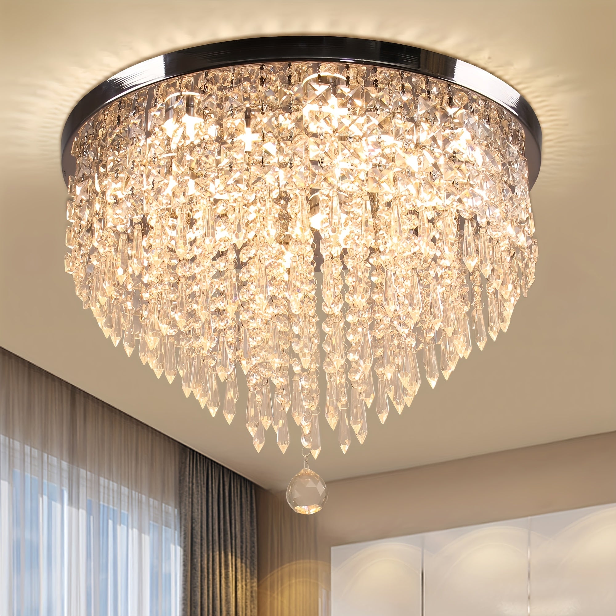 19.7-Inch Modern Crystal Chandelier LED Recessed Ceiling Light, Suitable for Dining Room, Bedroom and Living Room, Warm White Light
