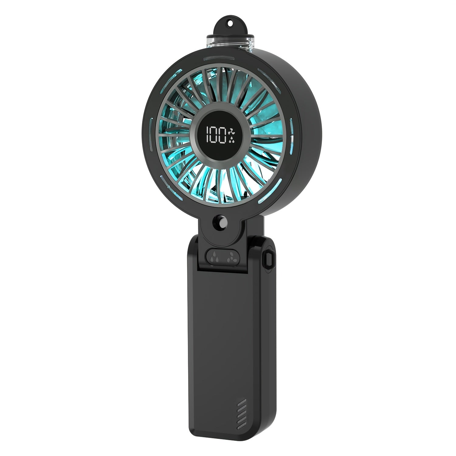 Rechargeable Portable Fan, Handheld Foldable USB Mist Fan with Removable Water Tank & Color Night Light, 3600mAh Battery, 1-100 Speed Adjustable, Strong Wind, 3-in-1 Handheld/Desktop/Hanging Use