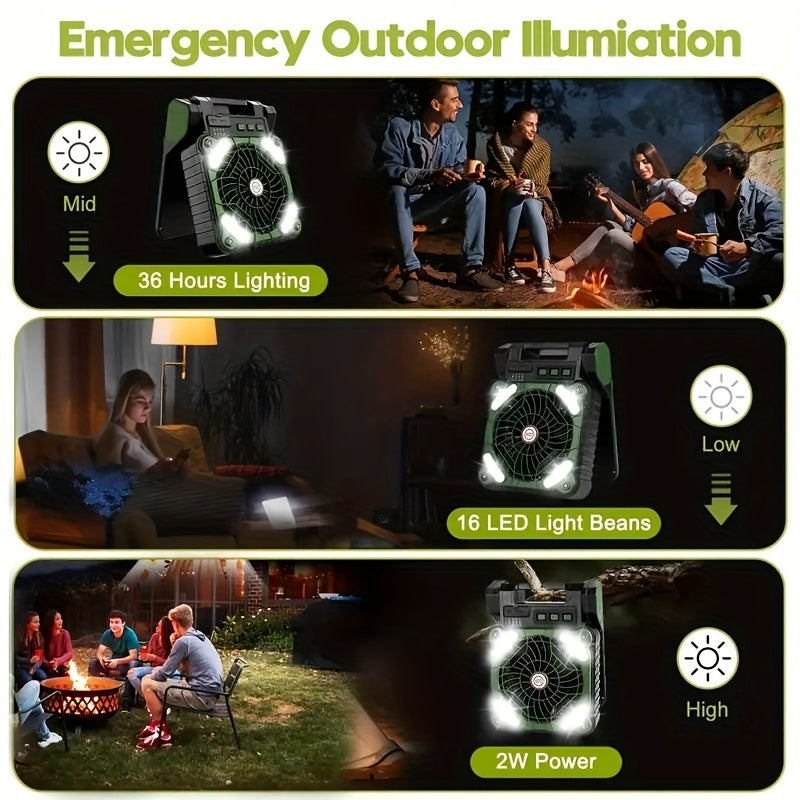 New Portable Solar USB Rechargeable Outdoor LED Fan Light, Foldable Camping Desktop Fan Lamp