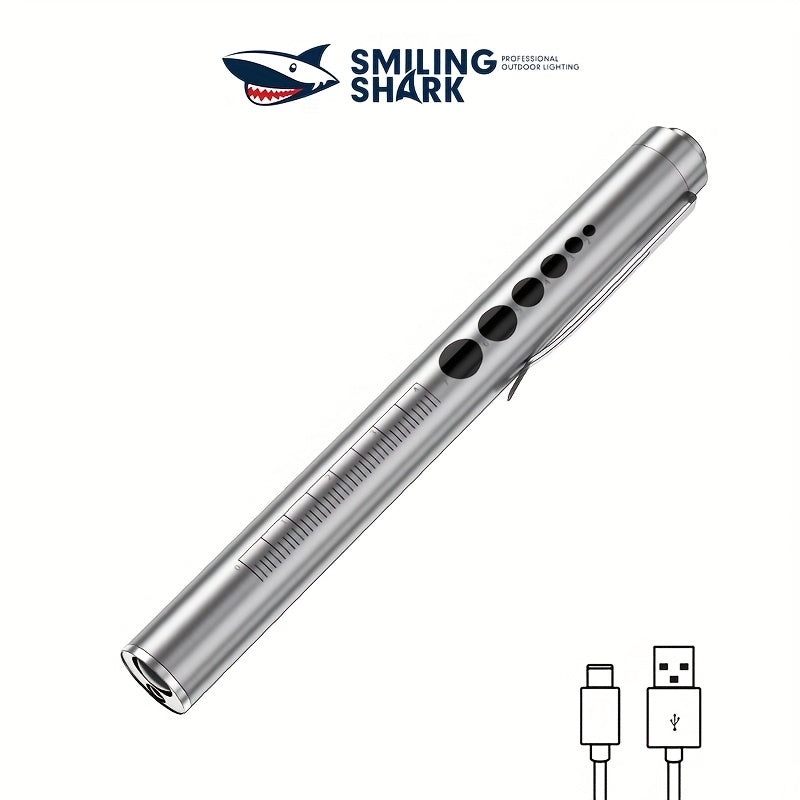SMILING SHARK YK1960 LED Flashlight Mini Pen Style High Light White & Yellow Dual Light Source Type-C Charging Aluminum Alloy Body Pocket Clip Portable for Dental Ophthalmic Examination