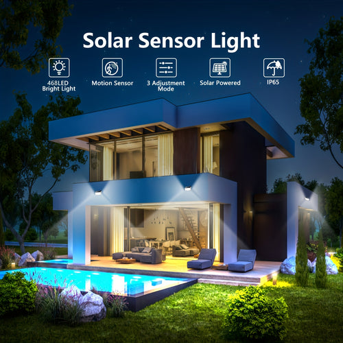 1/2/4 Pack Solar Outdoor Wall Light, Equipped with 468 LED Beads, with PIR Motion Sensor, Outdoor Solar Street Light Features 3 Lighting Modes, IP65 Protection Rating, Perfect for Courtyard Garden