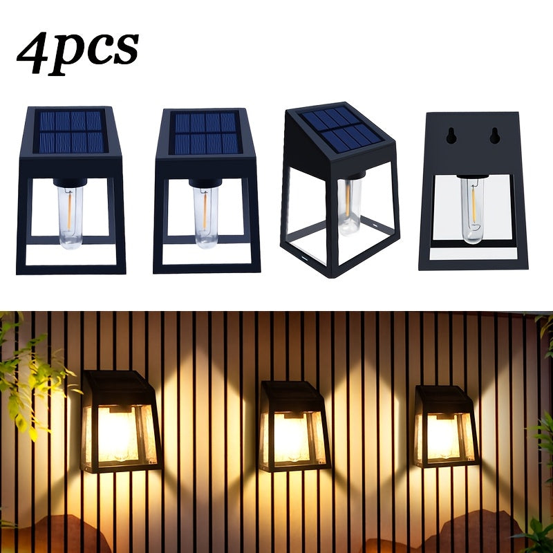 2/4pcs Courtyard Solar Light, IP44 Waterproof Outdoor Wall Light, LED Filament Bulb, Garden Villa Night Light, Perfect for Deck, Fence, Porch, Garden Lighting