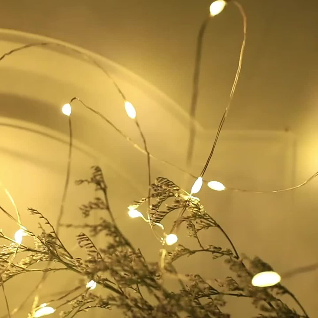 神智科技 LED 铜线灯 - 暖白光，提供 393.7 英寸/787.4 英寸长度，带电池盒，易于开/关开关，可弯曲、扭曲和塑形成各种设计，非常适合房间和家居装饰
