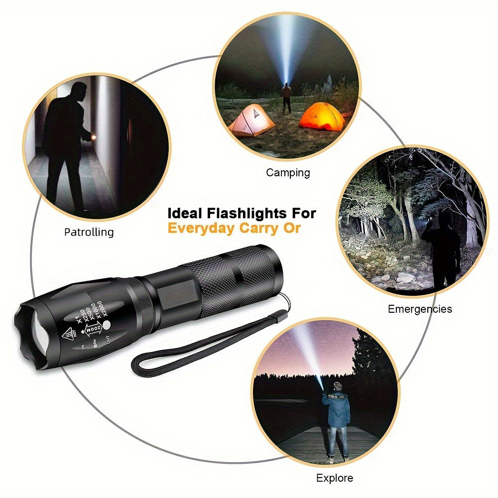 Durable Aluminum Alloy Portable Tactical LED Flashlight - 5 Adjustable Brightness Levels, Adjustable Beam, Perfect Gift for Campers (Batteries Not Included), Not Waterproof