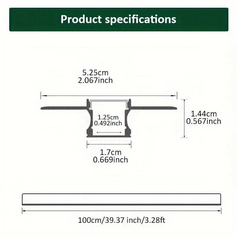 【海运】3.3 英尺/1米 8件装 LED 型材 石膏板暗装 LED 铝通道 LED 灯条扩散器通道,无边嵌入式干墙铝,适用于墙壁和天花板,带乳白色扩散器和端盖