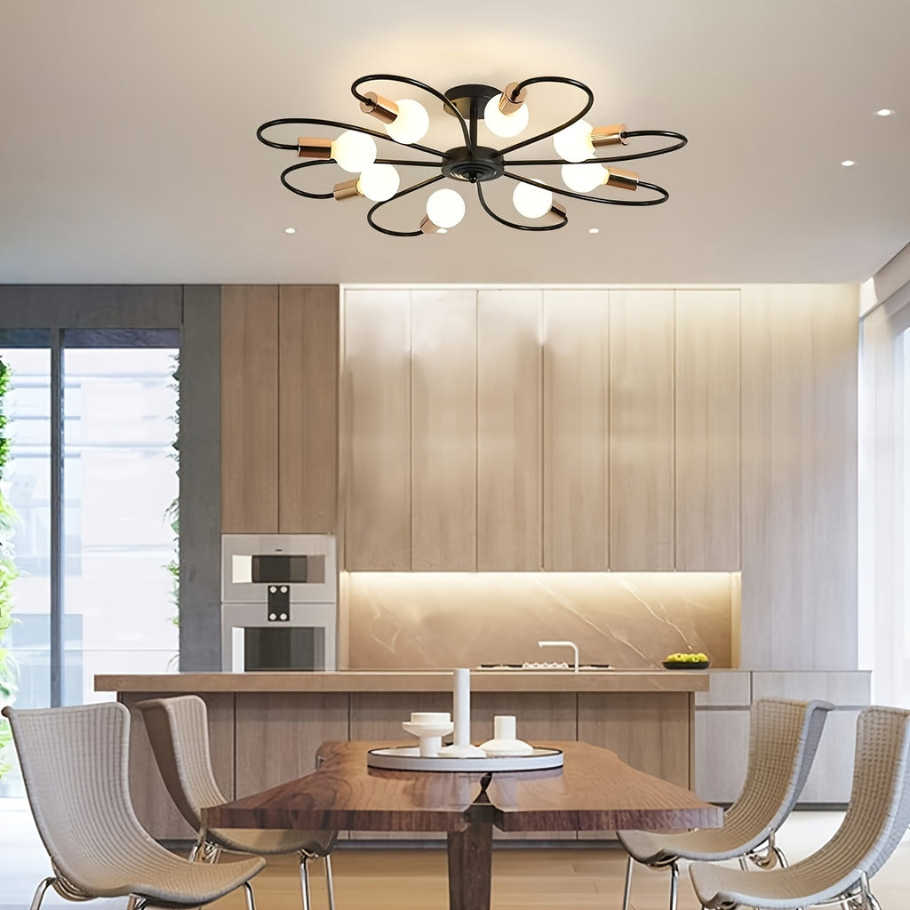 Modern Black Floral Ceiling Light, Perfect for Kitchen, Dining Room, Hallway, Bedroom, Café, Restaurant, and Any Space You Like (Bulb Not Included)