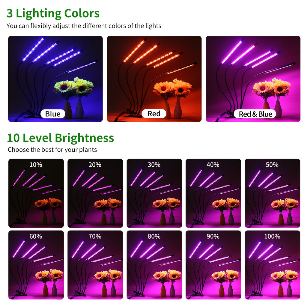 Smart gardening LED plant light, adjustable light source plant grow light, multi-angle clip design, timer function, universal for flowers