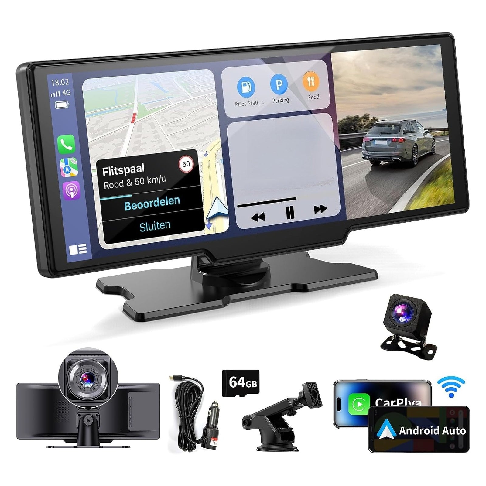 10.26-Inch Screen Car Player Portable Car Monitor Car DVR Recorder Supports Rear Camera for Android Auto with Voice Control Front Camera, Vehicle Monitor, Dash Cam, Stylish Car Display, Touchscreen Player, High-Resolution Screen